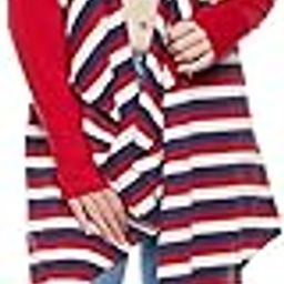Red Blue and White Stripe Cotton Waterfall Shrug for Women-image-97