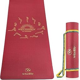 Wiselife tpe Printed 6MM Yoga Mat + Yoga Strap For Men, Women, Kids|Anti-Slip Extra thick, long & Wide Exercise Sports Mat For Workout, Fitness, Yoga, Gym, Home & Pilates (Wine Surya Namaskar)-image-36