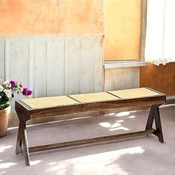 Ikiriya Rockport Sheesham Wood Mid Century 3 Seater Bench/Settees/Recamiers with Rattan Work for Living Room | Bedroom | Hallway | Balcony | Home | Dining Room | Café | Resort | Hotel-image-38