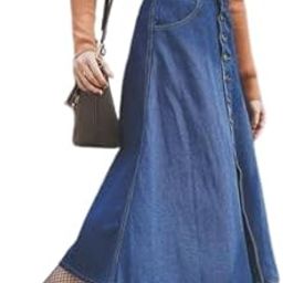 Women's Navy Blue A-Line Maxi Denim Skirt | High-Waist Long Jean Skirt for Casual (Size 46)-picture-3
