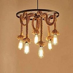 ATHARV DECOR Metal/Rope Hanging Pendant Lamp Ceiling Fixture with 6 Lights (Bulbs not Included)-image-80