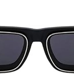 Classic Square Sunglasses, Black Frame with White Trim, Dark Grey Lenses-image-43