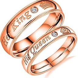Couple Rings Crown King Queen Stylish Valentine Jewellery American Diamond Adjustable Love Heart Gold Finger Ring Set Combo for Women Girls Men Boys Girlfriend Lovers -CFR-M150-image-85