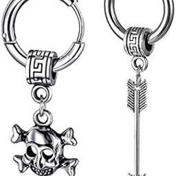 Gothic Skeleton Head With Razor Blade Titanium Steel Silver Stainless Hoop Earrings-image-89