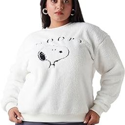 Official Peanuts Merchandise Snoopy Women's Embroidered Oversized Fit Full Sleeve Round Neck Cotton Blend Plus Size Sweatshirt-image-15