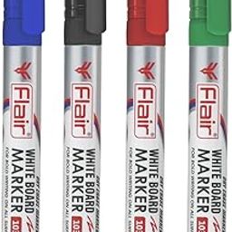 FLAIR Creative Series Dry Erase White Board Pen | Quick Drying Ink | Ideal For Whiteboard, Glass & Non-Porous Surface | Bright Ink Colors | 4 Shades Pouch Pack (Set Of 1)-17