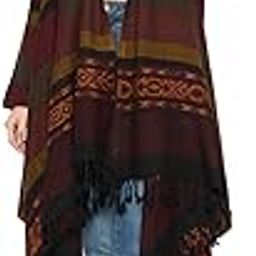 Women Self Designed Shawl Neck Full Sleeve Cape-AJK-120-Maroon-image-88