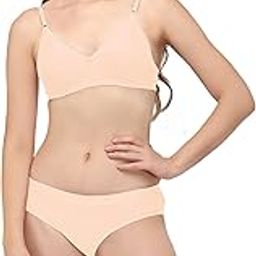 Women's Cotton Lingerie Set with Non-Paded Full Coverage Adjustable Bra and Hipster Panty-image-0