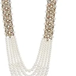 fabula Jewellery White Pearls & Kundan Jewellery for Groom Five Line Dulha Moti Mala Haar for Men (LNGO1_Z)-picture-1