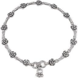 925 Sterling Silver Modest Floral Rhodium Plating Chain Anklet (Single) | Gift for Women & Girls | With Certificate of Authenticity & 925 Stamp-4