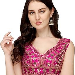 Women's Silk Embroidery Sequins Zari Work Readymade Saree Blouse-picture-23