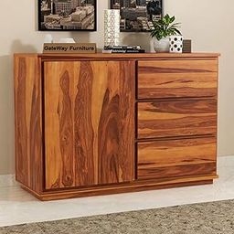GateWay Furniture Sheesham Wooden Chest of Drawer with 3 Drawer & 2 Shelves Storage for Living Room Storage - Solid Wood Chest of Drawers Wooden Drawer Cabinet for Bedroom Home (Honey Finish)-image-99