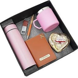 Tanvi Crafts Customized Your Name Water Bottle with Coffee Mug, Passport Cover, Pen, Keychain and Ladies Clutch/Purse Mens Customized Gift Hamper (Pack of 6) Customized Gifts-image-11