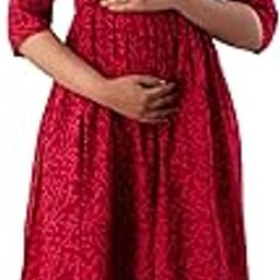 Women's Cotton A-Line Wine White Checks Maternity Dress Pregnancy Casual 3/4 Sleeve Dual Zipped for Feeding Nursing Maternity Comfort Dress Kurta-image-43