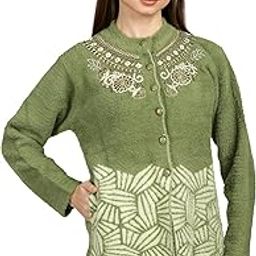 Lady Willington Women Woolen Round Neck Self Design Hair Fabric Cardigan Winter Wear Pure Wool Cardigan for Women Long Cotty Fully Warm Cardigan Free Size-image-90