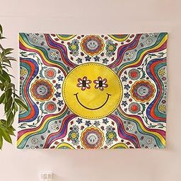 SheetKart Bohemian Smiley Face Wall Hanging Tapestry - 100% Cotton, 36x42 inches - Vibrant Home Decor with Yellow Smiles and Flowery Eyes-image-77