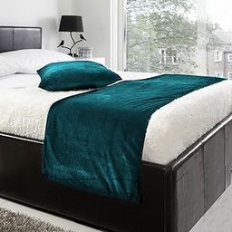 Luxury Velvet Bed Runner Set | Scarf | Throw | with 2 Cushion Cover for All Bed Sizes (Teal, King- 19.6x94.4 inch)-image-21