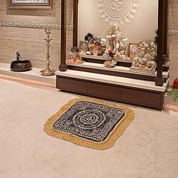 Kuber Industries Velvet Finish Pooja mat for Sitting on Floor | Traditional Rangoli Print Aasan Puja Cloth for Home Mandir | Suitable for Prayer & Meditation | Golden Grey-image-18