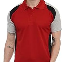 Color Block Cut Sew Polo T-Shirts for Men - Dryfit Polyester Light Weight Half Sleeves Slim Fit T-Shirt-image-12