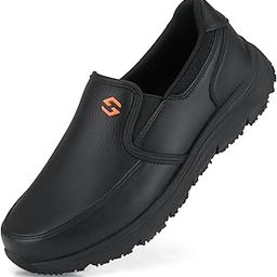 Men's Leather Non Slip Food Service Shoes, Water & Oil Resistant, Comfortable, Breathable, Lightweight Slip Resistant Shoes for Men, for Kitchen, Restaurant, Slip-on Chef Walking Shoes-22