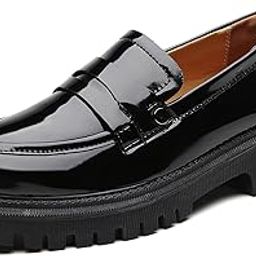 Loafers for Women Chunky Platfor Black Patent Leather Women's Loafers & Slip-ons Fashion Penny Comfort Business Casual Dressy Office Work Slip on Shoes-image-25