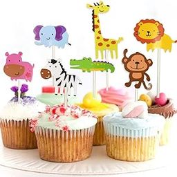 AMFIN® Zoo cake topper/Cupcake Topper/Animal Props for Birthday/Animal Cake Topper/Jungle Theme Decoration Props / 1st Birthday theme Toppers - Pack of 7-12