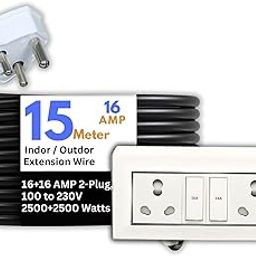 KREPS® Electric Heavy Duty Extention Board, 6+16A, for Indoor & Outdoor Use, Cable with 3-Pin Plug and Multi-Socket Board Supports 100-230V, 2000+2500 Watts (2500W+2500W 16A+16A,with Switch, 15 M)-image-49
