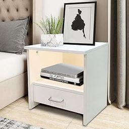 Kawachi Engineered Wooden Sofa Side Table End Bedside Table with Drawer White-image-70