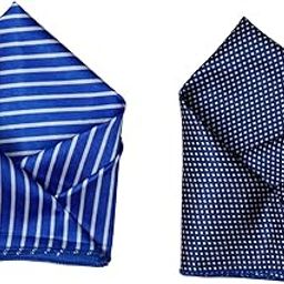 Men’s Pocket Square Set – Royal Blue Stripes & Navy Micro Checks – Satin Combo Handkerchiefs for Suits-image-69