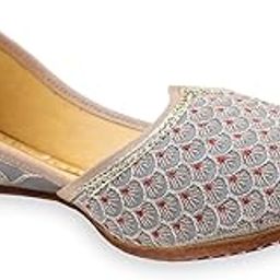 Men's Traditional Leather ChandMoti Punjabi Jutti Comfortable Mojari for Men (Grey)-image-19