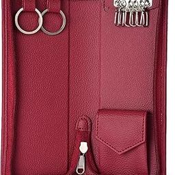 PU Leather Key Case Pouch Wallet Keychain Key pouch holder Men & Women Key Pouch Holder, Bank Locker Key Pouch with 6 Hooks Zipper Closure (Cherry)(pack of 1)-9