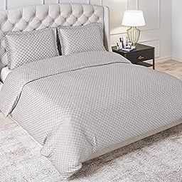 Trance Home Linen Zippered 100% Cotton 300TC Jacquard Check Queen Size Duvet Covers | Blanket Covers Comforter Covers with 2 Pillow Covers - (92 X 102, Silver Grey)-image-90