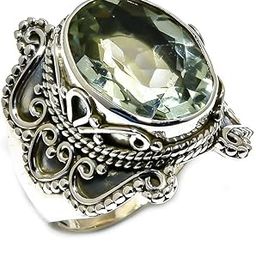 Green Amethyst, Natural Gemstone Rings, 92.5 Sterling Silver Ring, Men For Rings, (8.5 gm)-image-3