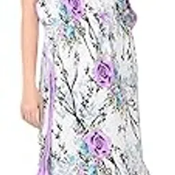 noty Women's Kaftan Nighty | Fit for Small Medium & Large Size only | Sarena Fabric | Floral Print | Short Sleeves Maxi | Nightdress-picture-35