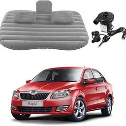 Oshotto Multifunctional Car Travel Bed Mattress with Two Air Pillows, Car Air Pump Compatible with Skoda Rapid (Grey)-image-102