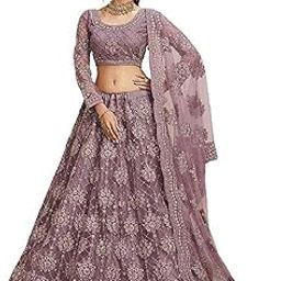 Women's Net Semi-Stitched Lehenga Choli Purple Free Size-picture-30