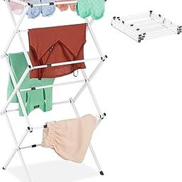 Lukzer 3-Tier Foldable Metal Drying Rack, Expandable Laundry Rack, Double Rust Prevention, Indoor/Outdoor Clothes Dryer, No Installation Needed, Black (105x74x37cm/White)-picture-13