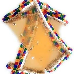 BUY YELLOW Puja Chunri/Chunari/Chundadi, Matarani Ki Chunri, Devi Mata Ki Chunni, Pooja Chunari/Dupatta/Net Chunri Set of 2 (Size - 20 * 15 Inch) by Radha Krishna Creations-43
