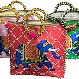 Elephant Printed Wedding Women Bag Travling & Return Gift II Potli Zipper Bags II Girls Handbag II Girls Purse II Ladies Purse II Mehandi Haldi for Girls (Set of 3)-image-4