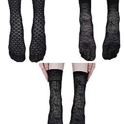 NEXT2SKIN Women Nylon Sheer Mix Pattern Ultra-Thin Ankle Length Without Thumb Transparent Socks - Pack Of 3 (Black/Skin)-image-5