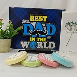 GIFTINY Best Dad in the World Table Decor Set, Succulent Plant with Bath Bombs and Greeting Card, Father's Day Gift Hamper-3