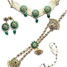 Necklace, Earring, Maang Tikka & Nose Ring Set Jewellery Set_676-image-76
