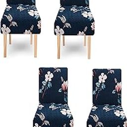 Lukzer 4PC Elastic Stretchable Dining Chair Cover Universal Protective Slipcover (Navy Blue Flower Design/ 4Cover), Polyester-image-16