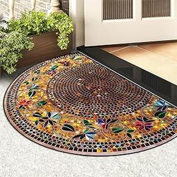 SHOPONIL 80x50cm Polypropylene Outdoor Mat Half Circle Pattern for Doormat, Anti Skid Welcome Mats for Door Entrance, Front Door Decoration Items Welcome Mat Karpet Rugs for Home Kitchen Office-21