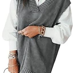 HOTAPEI Plus Size Sweater Vest Women V Neck Sleeveless Grey Knit Sweaters Womens Fall Solid Color Irregular Hem Loose Tank Top Large-picture-14