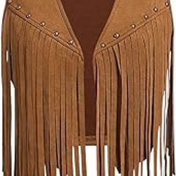 Women's Fringe Vest Crop Jacket 70s Hippie Faux Suede Tassel Cardigan-7
