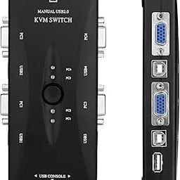 4 Ports USB KVM VGA Switcher, USB 2.0 KVM Switch Box Adapter, One-Button Swapping, 4 VGA Cables not Included, Ideal for PCs, Keyboard, Mouse, Scanner, Printer & More.(Black)-20