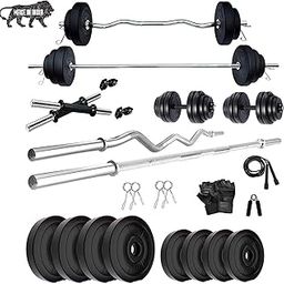BEACON INTERNATIONAL Extreme Muscles Home Gym Set Combo with 30 Kg Weight Plates, 3 Feet Curl Straight Rod with Locks, 2 x Dumbbell with Nuts (Black, Steel)-image-4