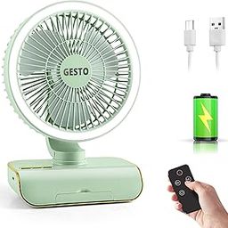 Gesto 8 Inch High Speed Rechargeable Table Fan for Home – Oscillating Fan with Remote Control | 4000mAh Battery,Led Light,5 Speed Modes | Portable Usb Charging Battery Fan for Office,Kitchen - Green-12