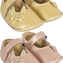 Set Of 2 Pair Baby Girls Synthetic Leather Baby Sandal Booties For 6 To 12 Months (Gold,Brown) -BT908andBT910-image-34